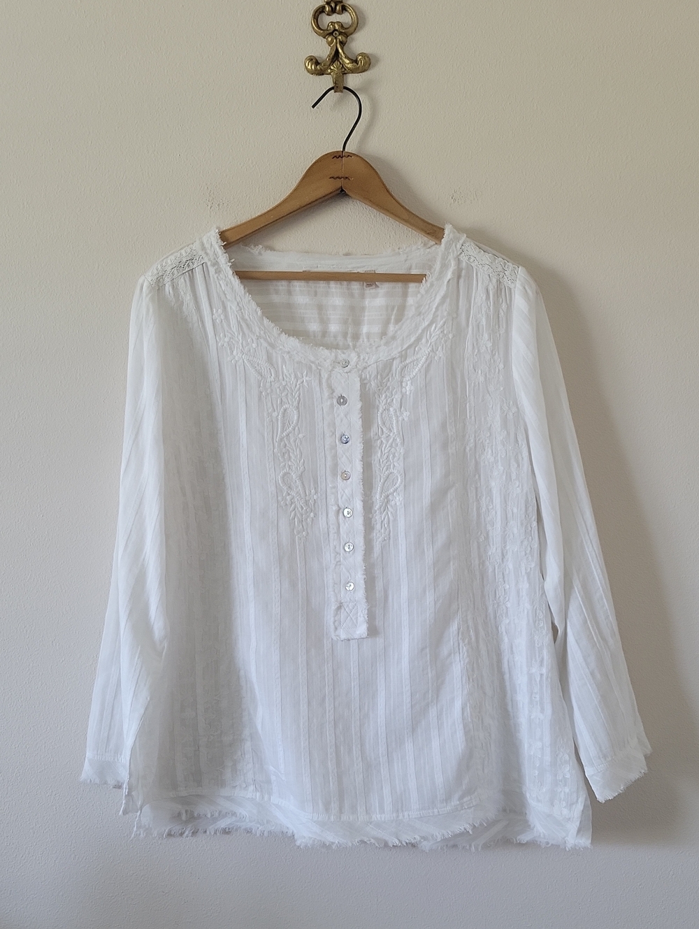 Soft Surroundings White Cotton‎ Henley Popover Size XL